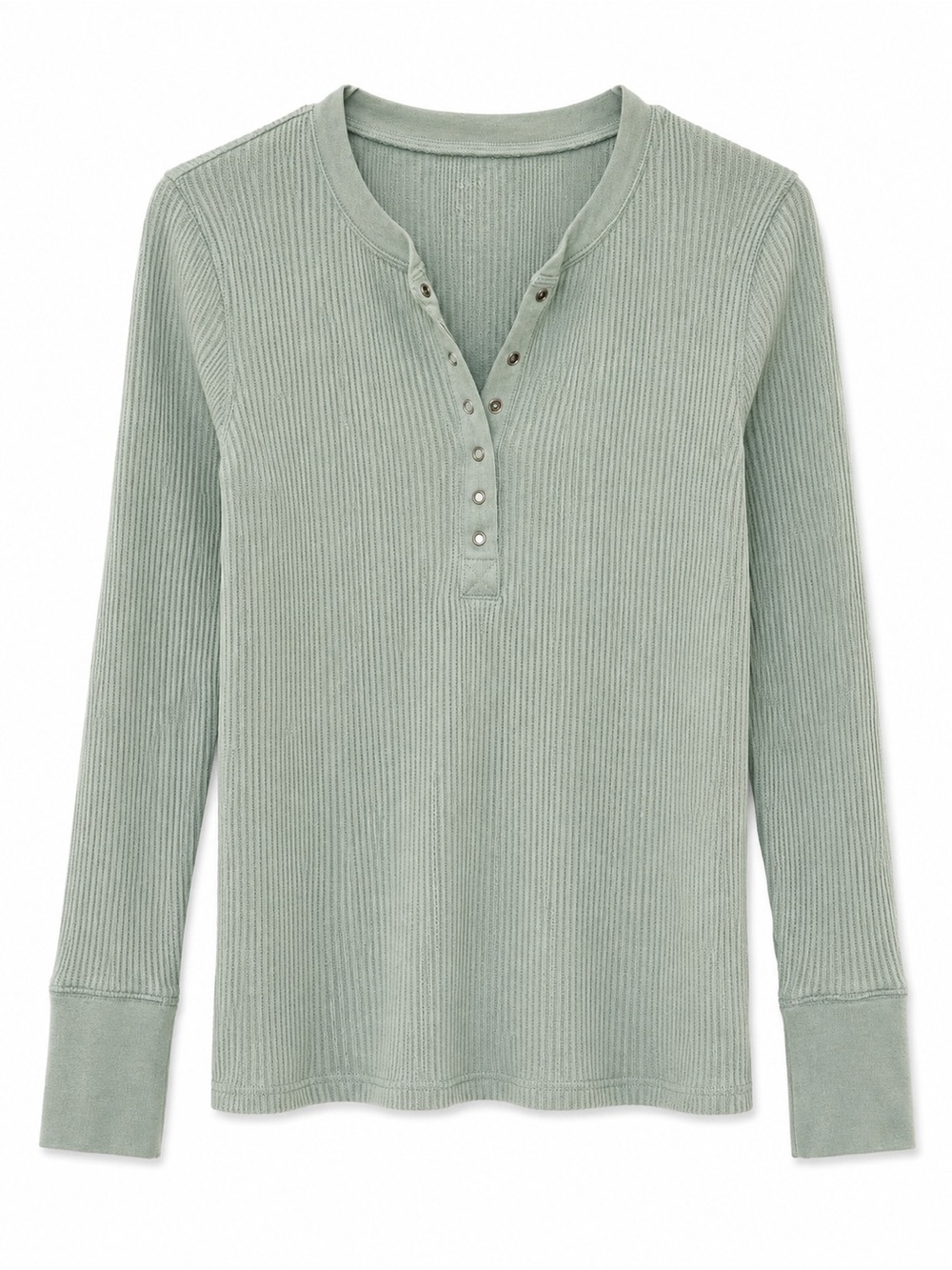 aerie Sage Ribbed Henley Long-Sleeve Top